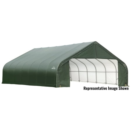 ShelterLogic 28  x 20  x 20  Peak Style Shelter  Green ShelterCoat garages are the ideal compact storage solution for ATV s  lawn and garden equipment  small tractors  patio furniture  pool supplies  tools and equipment and bulk storage. Choose from the largest selection of premium powder coated steel frame  fabric shelters in the industry! With THOUSANDS of choices we have a shelter to custom fit any storage need at an affordable price.Frame constructed of heavy duty 2-3/8 in. diameter steel. Premium powder coat finish protects frame from corrosion and rust. Ripstop tough advanced engineered polyethylene fabric cover is UV treated inside  outside  and in between. Heat welded seams  not stitched  are 100% waterproof.. Patented ShelterLock stabilizers at every rib connection for rock-solid strength and stability. Ratchet-Tite tension system and Easy-Slide cross rails keep the cover smooth and taut. Bolt-together hardware at every connection point ensures maximum strength and durability. Universal steel foot plates for easy and solid connection to ground anchors  cement  or pony walls. Manufacturer recommends one anchor per leg - see included Anchor Guide for more information.