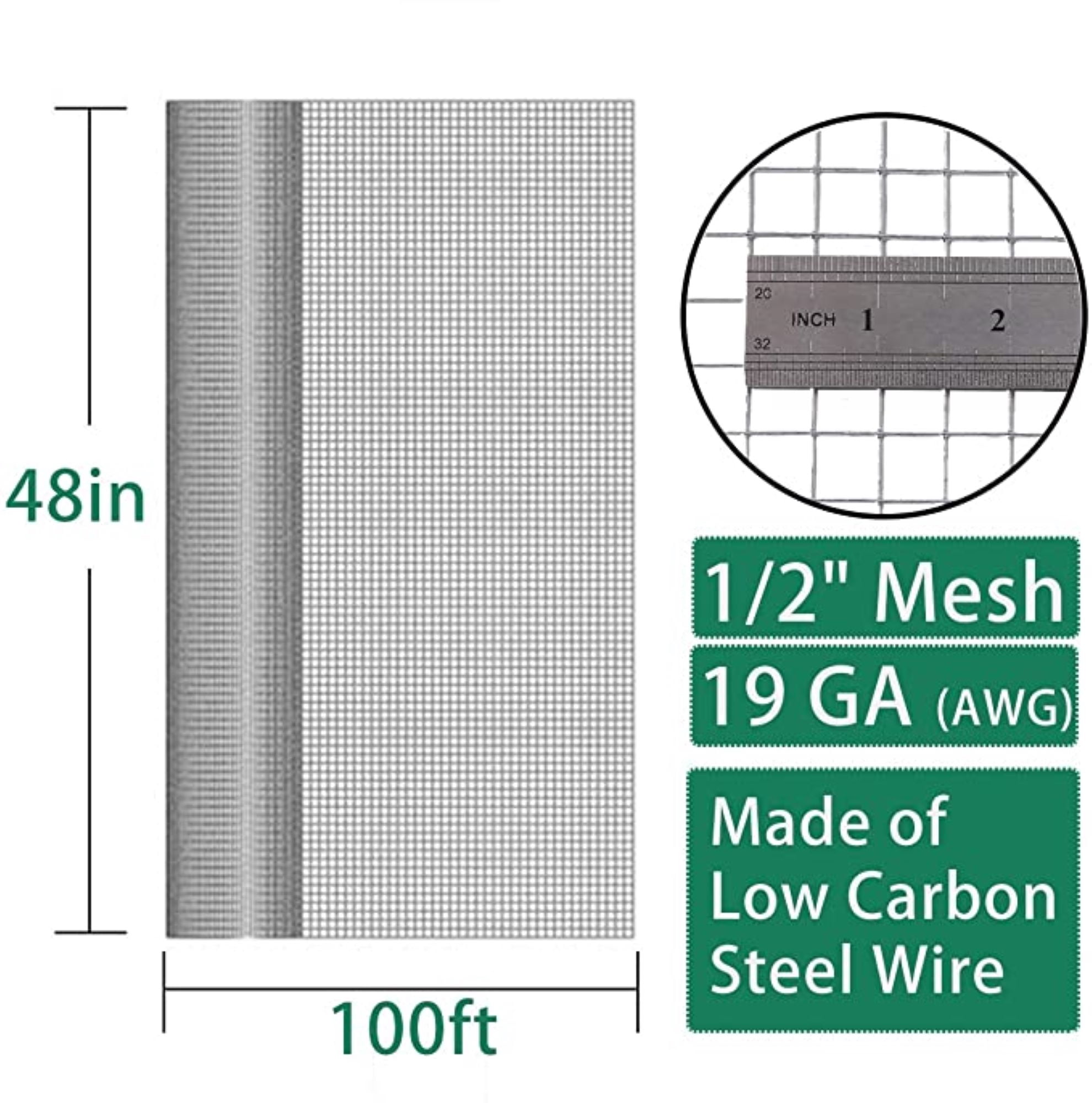 SEBOSS 1/2 inch Openings 48in x100 ft  19 Gauge Black Hardware Cloth Vinyl Coated Wire Mesh Roll