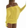 thumbnail image 3 of Women'S Off the Shoulder Dress Long Sleeve Batwing Mini Ruched Sheer Y2K Oversized Casual Streetwear Dress Yellow XL, 3 of 8