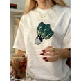 thumbnail image 1 of Camiseta gráfica retro para mujer: camiseta informal de cuello redondo y manga corta con estampado de brócoli vintage, algodón blanco, lavable a máquina, prenda esencial de verano para uso informal. C, 1 of 6