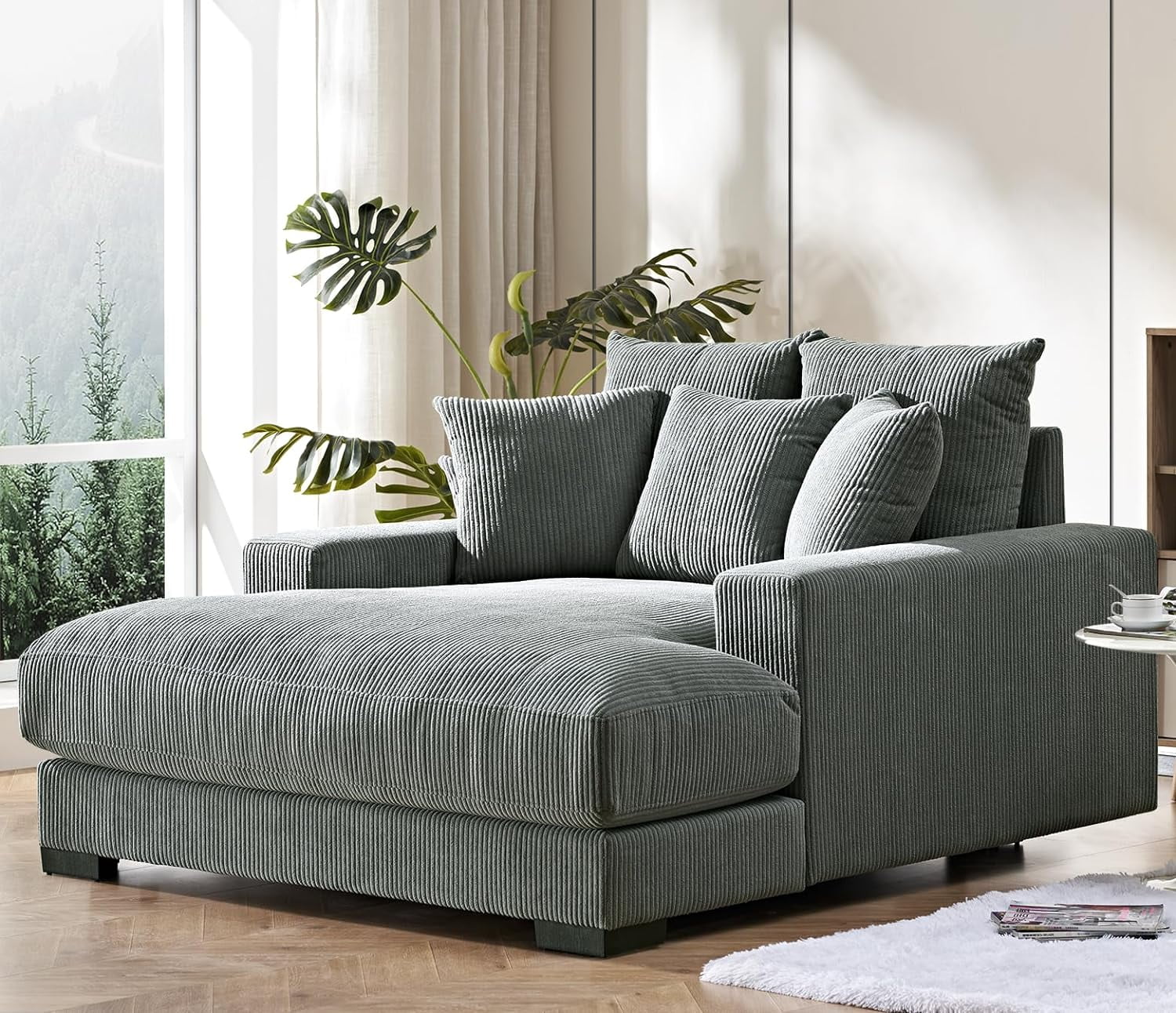 US Pride Furniture Corduroy Luxurious Chaise Lounge Sofa, Gray