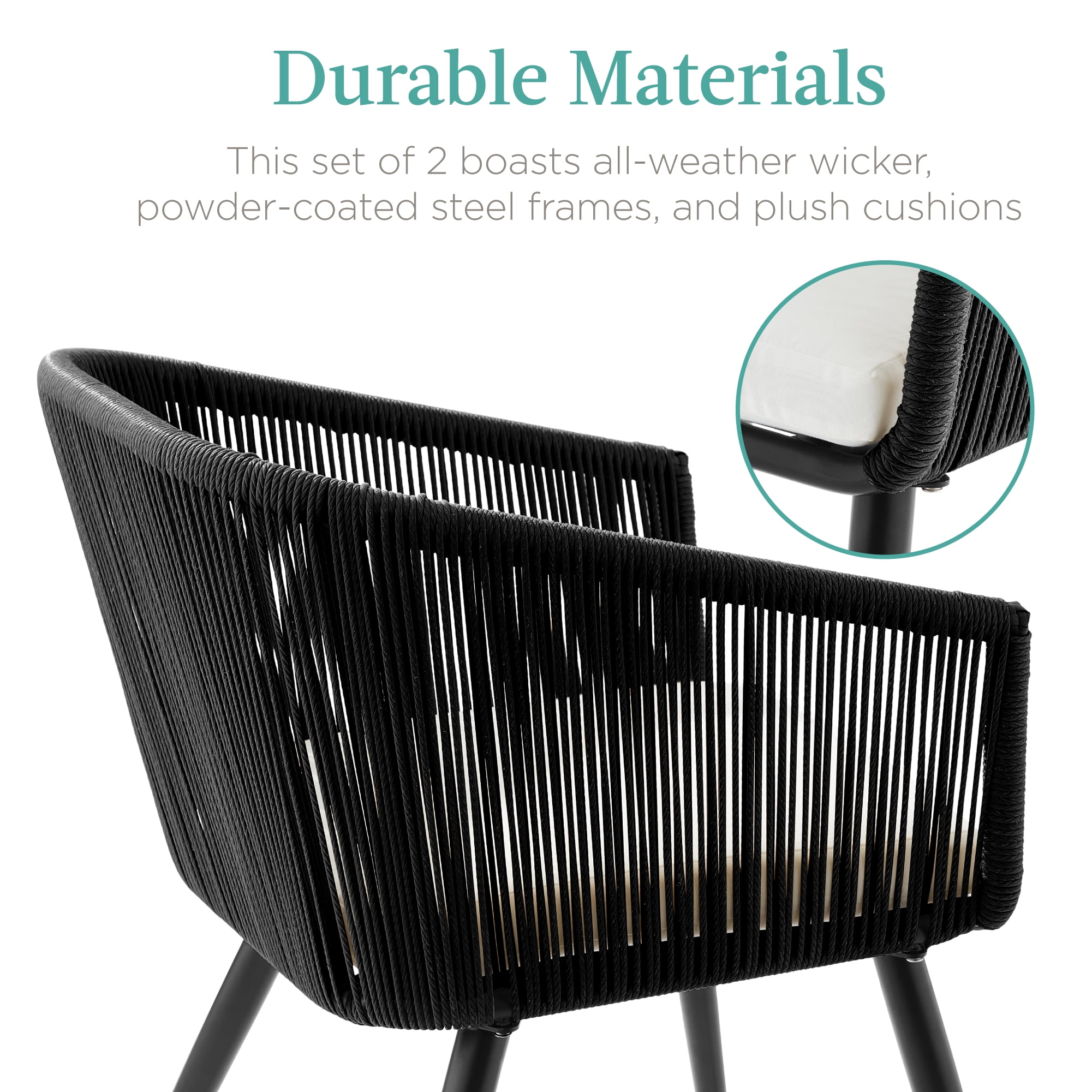 Best Choice Products Set of 2 Outdoor Patio Dining Chairs Woven Wicker Seating 250lb Capacity - Black/Ivory