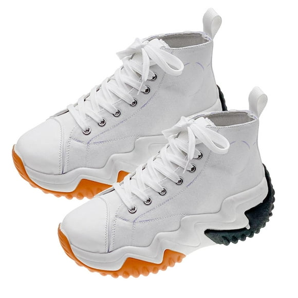 FYBTO Women Platform Sneakers Casual Fashion Lace Up Breathable Lightweight High Top Canvas Shoes for Daily Date Walking White 36-090503