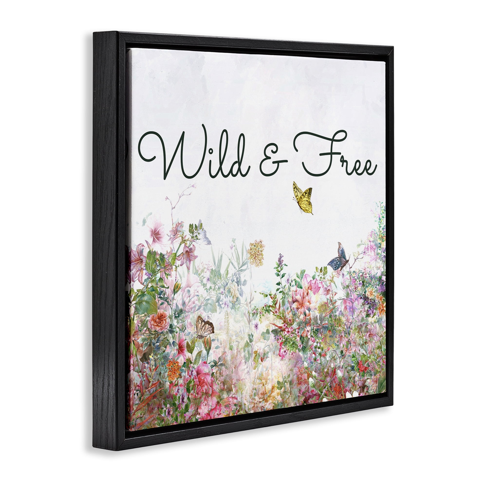 Stupell Industries Wild & Free Butterflies Landscape & Nature Painting Black Floater Framed Canvas Art Print Wall Art, 25 x 25