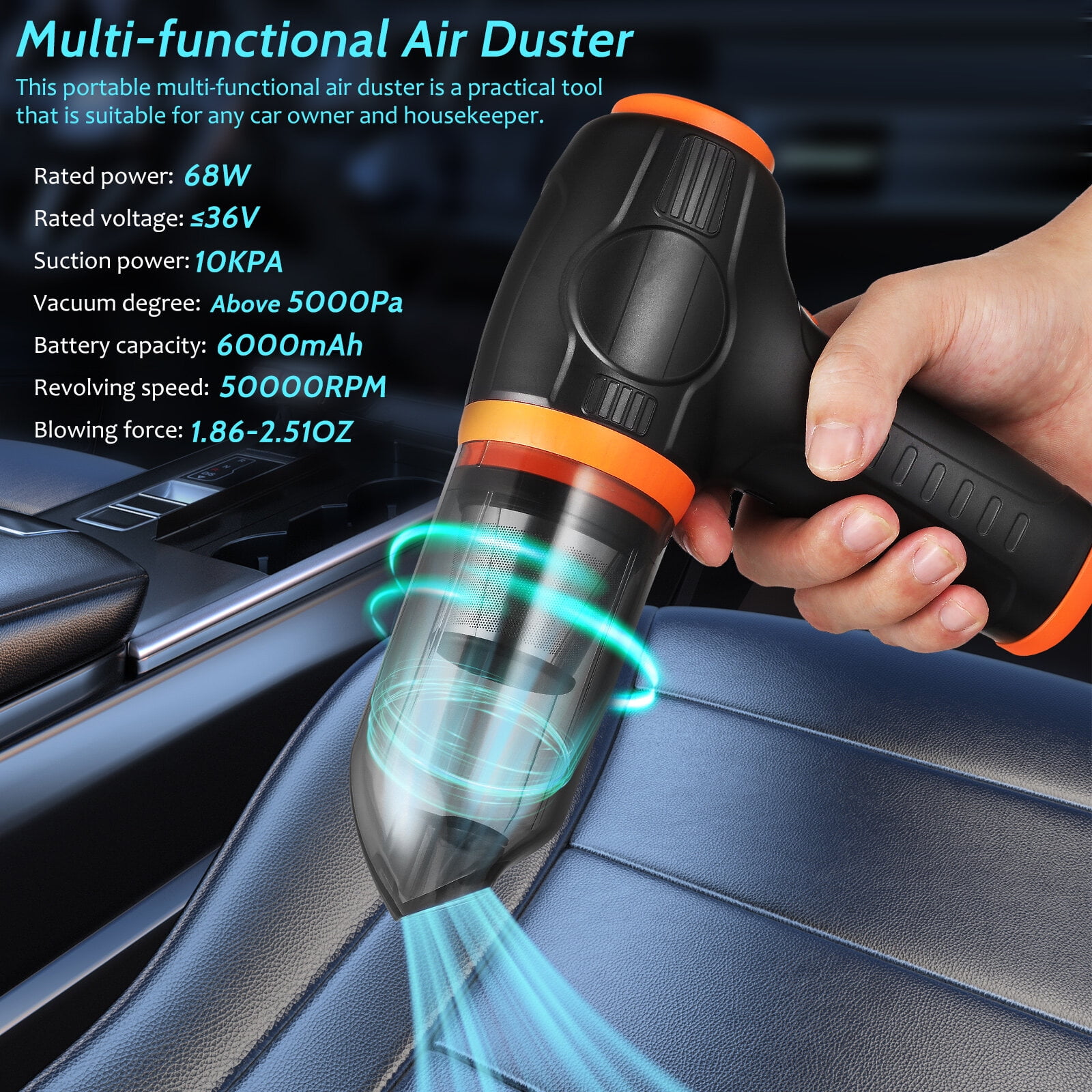 PartyKindom Cordless Air Duster and Vacuum Cleaner Portable for Car and Home Use with Ergonomic Handle