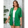 thumbnail image 6 of SHOWMALL Women Plus Size Summer Cardigan Green 3X Short Sleeve Open Front Lightweight Cardigan with Pockets Drape Beach Cover Up, 6 of 7