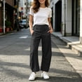 thumbnail image 5 of HomeDM Women's Pants Lounge Wide Leg with Pockets Quick Dry Elastic Waist Casual Trousers Black Athletic Work Pants Size 3XL, 5 of 8