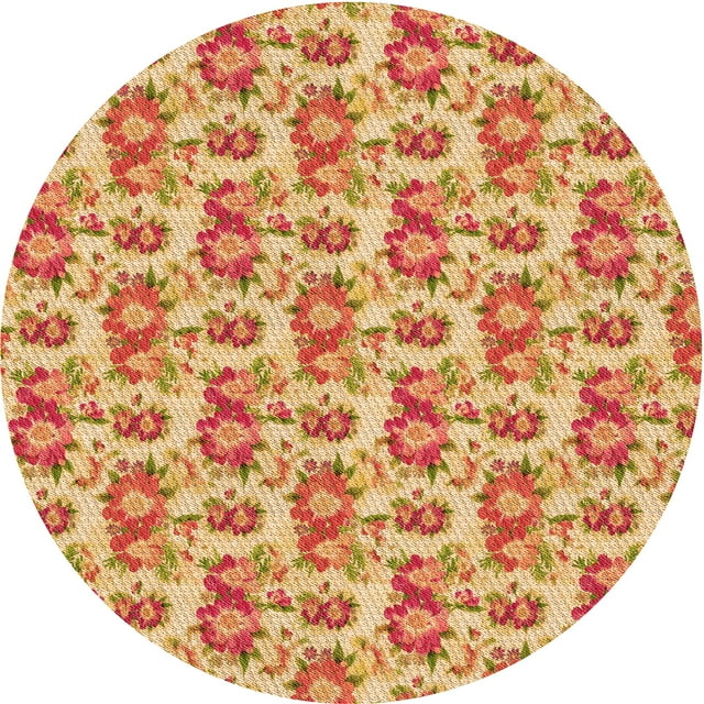 Ahgly Company Tapis Rond Lavable en Machine Intérieur Rouge Pamplemousse Transitionnel, 5 Pieds Rond