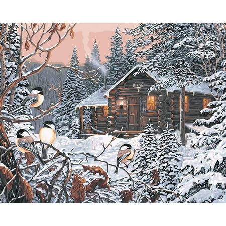 Enchanted Woods Winter Snow Bird Paint By Number Kit Art Diy