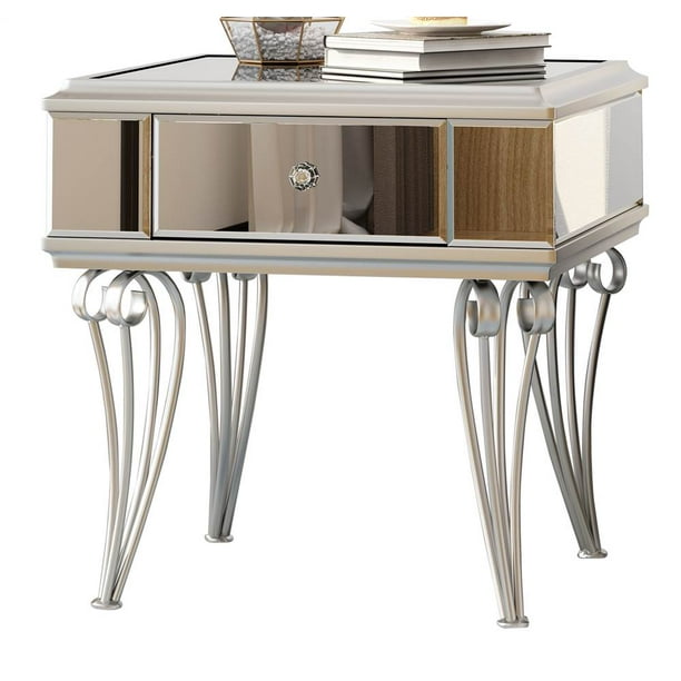 Noble House Everliegh Modern Tempered Glass Mirrored Accent Table with