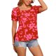 thumbnail image 1 of INSPIRAR CHIC Blusa de Cuello Cuadrado Floral para Mujeres, Casual, con Mangas Cortas Abullonadas, Top de Verano, Rojo M, 1 of 6