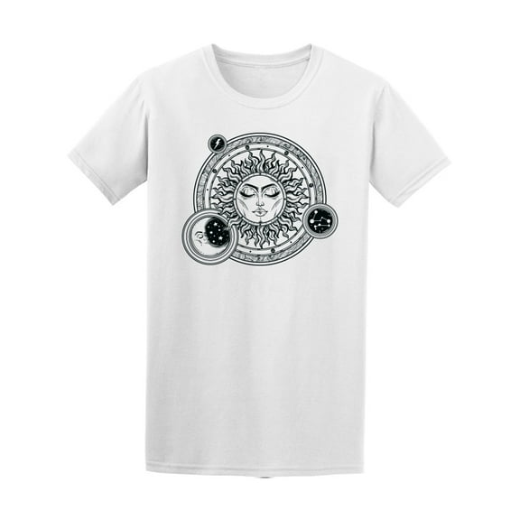 Vintage Hand Drawn Sun, Moone T-Shirt Men -Image by Shutterstock, Male Small