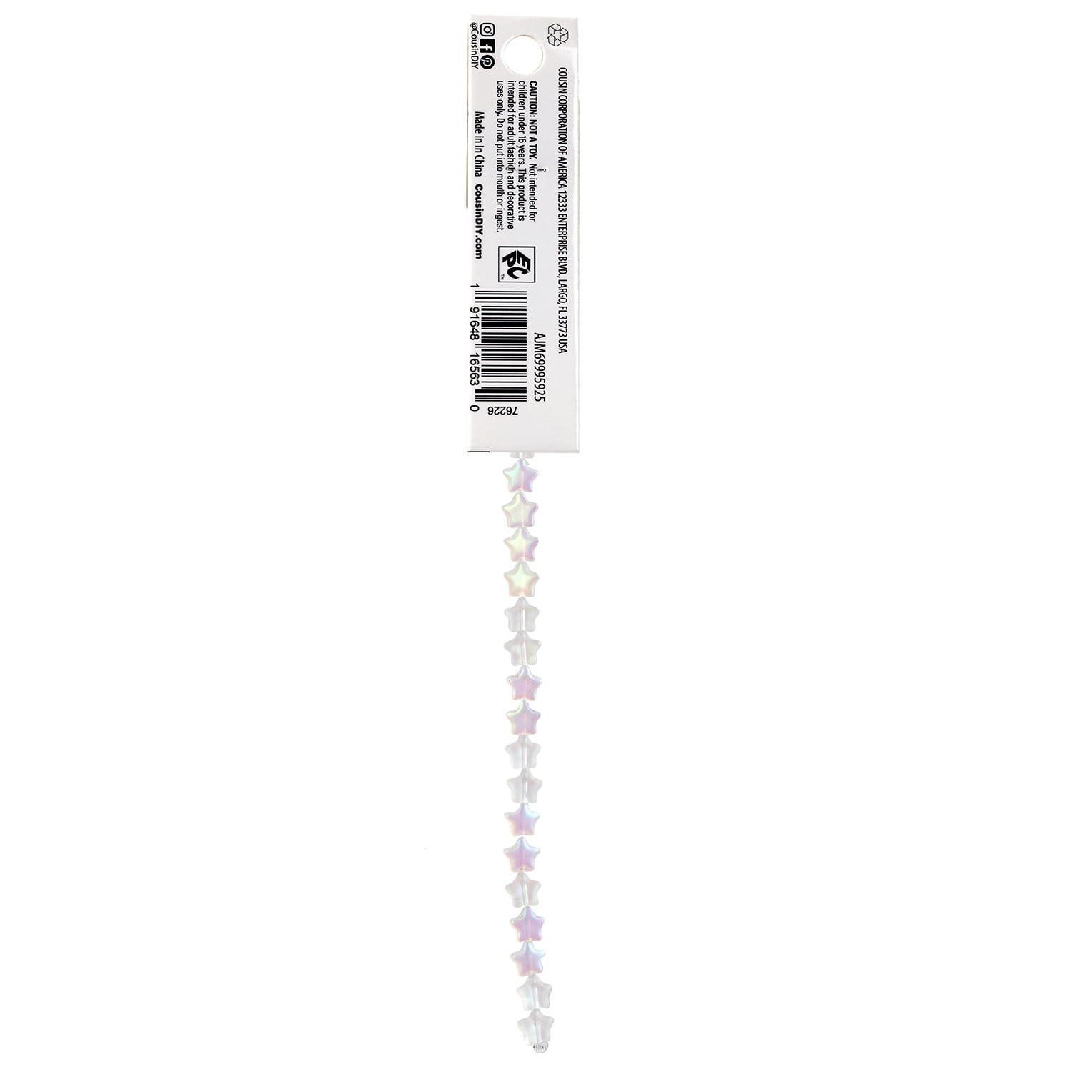 Cousin DIY 8mm Frosted Opalescent AB Star Glass Bead Strand, 7.5-inch, 25 Pieces