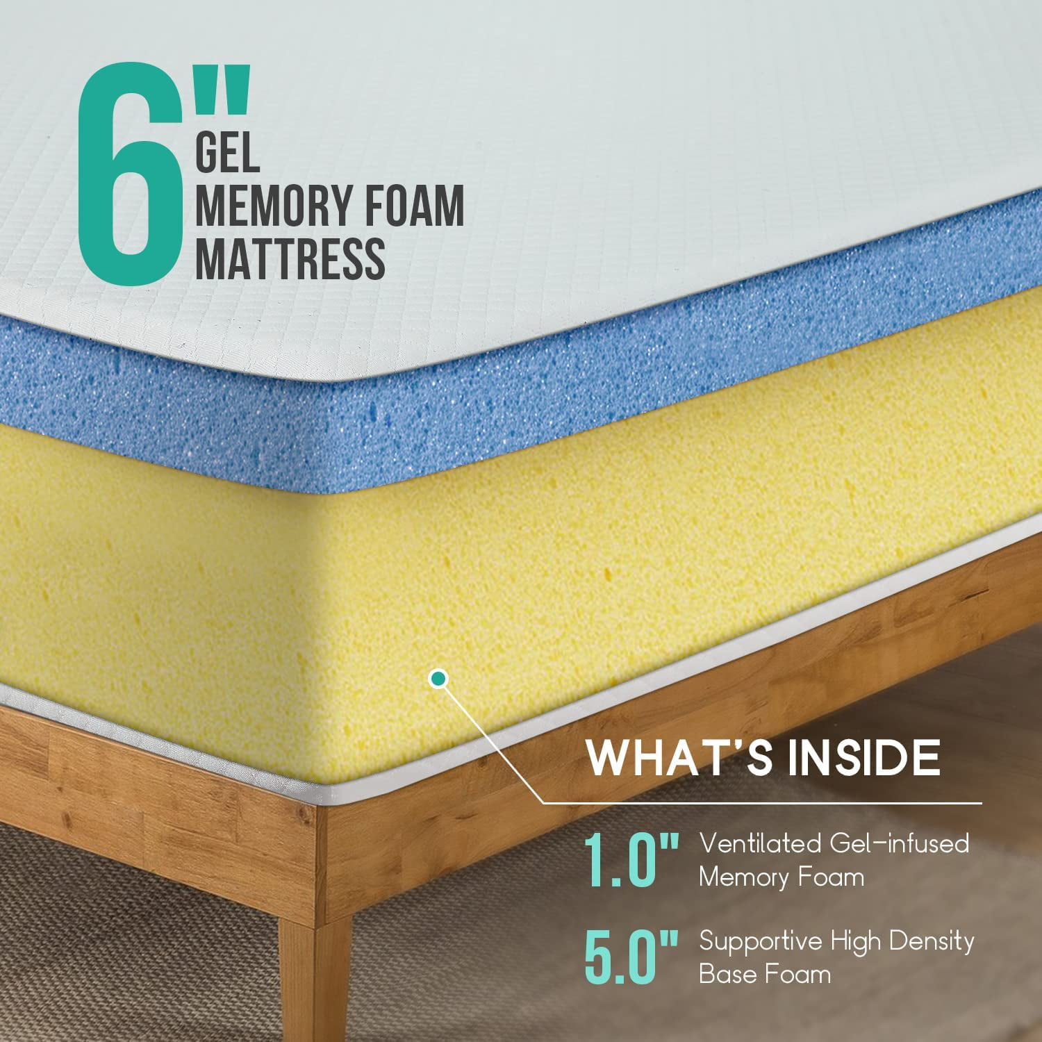 FDW Full Mattress 6 inch Gel Memory Foam Mattress for Cool Sleep & Pressure Relief, Medium Firm Mattresses,White