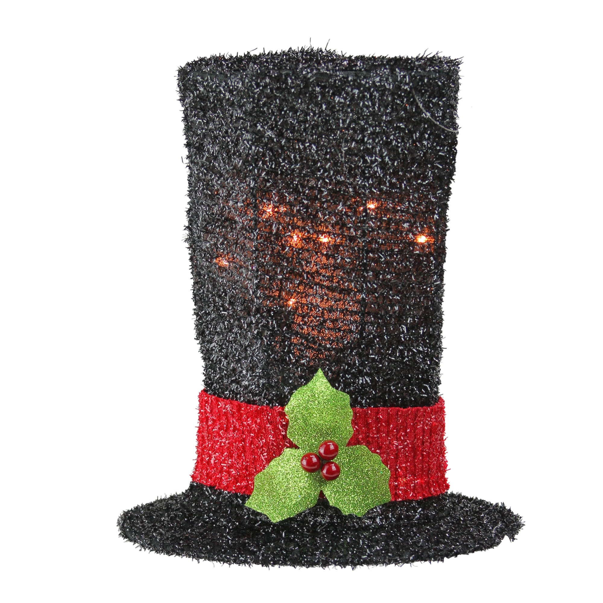 9&quot; Lighted Black Tinsel Snowman Top Hat Christmas Tree Topper - Clear Lights - Walmart.com