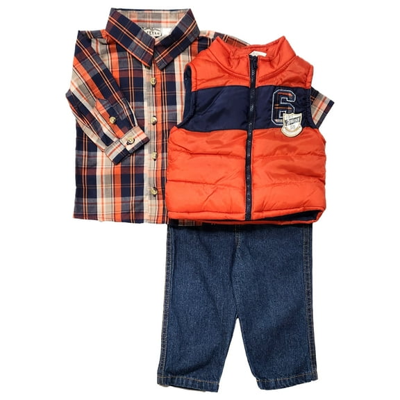 Little Rebel Infant Boys 3 Piece Orange & Navy Vest Shirt & Pants Set 12 Months