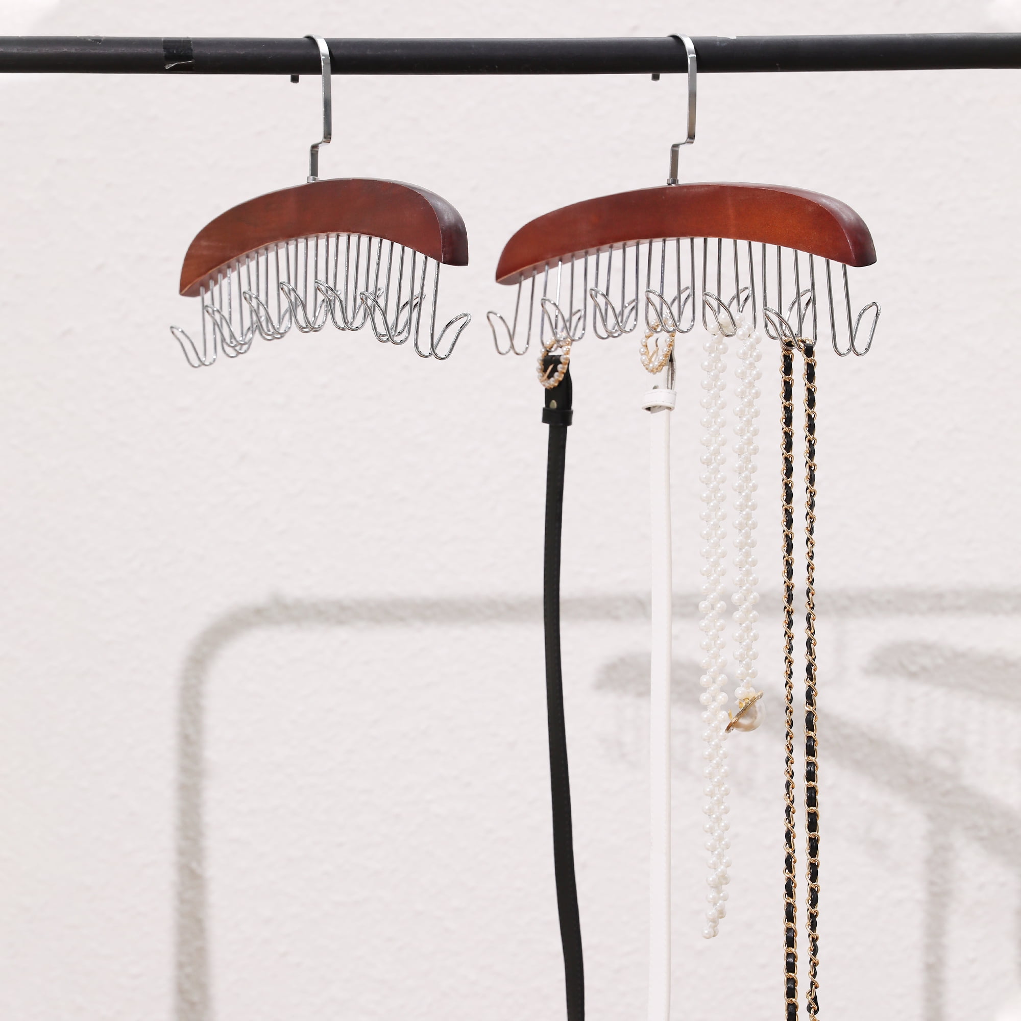 Unique Bargains Bra Hangers Wood Tank Top Hanger with 8 Hooks 2 Pcs Dark Brown