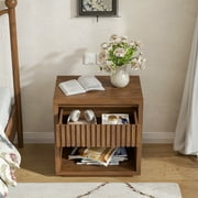 Mid Century Modern Nightstand, Fluted Bed Side Table End Table with Drawer Storage, Living Room, Bedroom(Walnut)