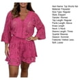 thumbnail image 7 of sunsanly 2 Pcs/Set Women Top Shorts Set Hollow Out Lace Flower Embroidery V Neck Drawstring Three Quarter Sleeves Elastic High Waist Loose Dating Commute Blouse Shorts Suit, 7 of 7