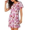 thumbnail image 2 of Fotbe Strawberry Popsicle Bata de Dormir para Mujer con Estampado, Camisón de Algodón de Manga Corta, Ropa de Dormir Casual, 2 of 6