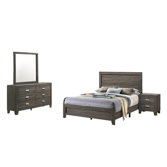 Rustic Wood Gray 4pc Bedroom Set in Full Size with Dresser Mirror and Nightstand