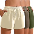 thumbnail image 2 of CheerKidz 3PCS Elastic Waist Shorts for Women Casual Shorts Drawstring Comfy Wide Leg Shorts 2025 Summer Fashion Pull On Short with Pockets(Multicolor#5,S), 2 of 9