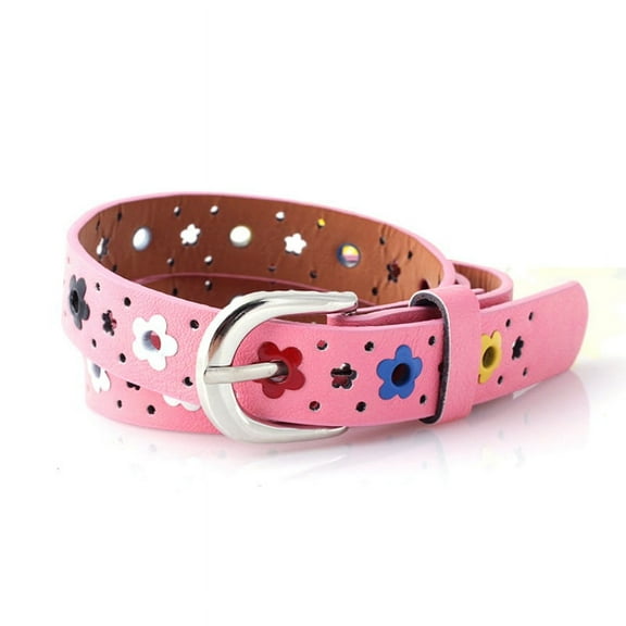 Kids Girl's Hollow Flowers Faux Leather Waistband Adjustable Belt