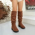 thumbnail image 5 of PFWOWB Girls Slouchy Knee-High Boots Faux Suede Pull-On Tall Boots with Low Block Heel (Brown,3.5), 5 of 5