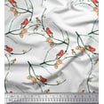 thumbnail image 1 of Soimoi White Crepe Silk Fabric Branch,Floral & American Robin Bird Printed Craft Fabric by The Yard 42 Inch Wide, 1 of 1