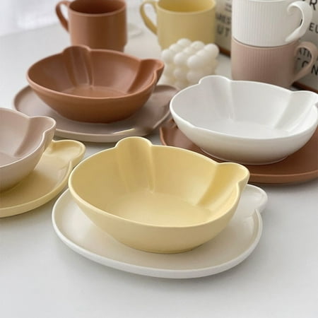 

Kawaii Bear Bowl Korean Style Cute Ceramic Bowl and Plate Children and Girls Dessert Bowl Breakfast Plate Yellow