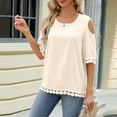 thumbnail image 5 of Fesfesfes T Shirts for Women Women Spring And Summer Off The Shoulder Round Neck Lace Patchwork 3/4 Sleeve Loose Tops Loose Fitting Tops for Women M(US:6), 5 of 9