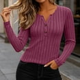 thumbnail image 4 of JOANKDMI Long Sleeve Henley Tops for Women V Neck Button Down Ribbed Knit Shirts Slim Fit Basic Casual Fall Tees Flattering Everyday Layering Essential Solid Outfits, 4 of 7