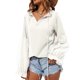 thumbnail image 1 of Camisa Manga Larga Empalme Cuello En V Adorno De Volantes Color Sólido Camisa Cómoda De Mujer Blanco L, 1 of 5