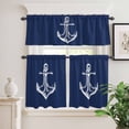 thumbnail image 3 of Kitchen Window Curtains Valance and Tier Set, Nautical Anchor on Dark Blue Rod Pocket Tier Curtain Valance Set, Coastal Marine Light Filtering Cafe Curtains for Bedroom Living Room, 3 of 9