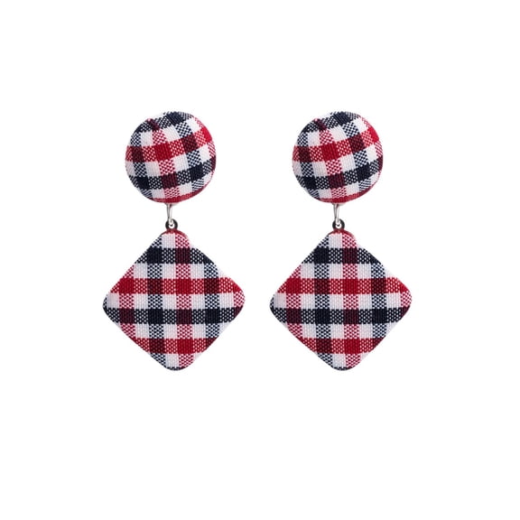 Black Red Plaid Drop Earrings
