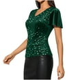 thumbnail image 4 of Craaazy Women's Round Neck Short-Sleeved Pullover Tops with Sequins Gifts, 4 of 9
