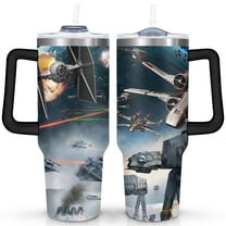 40oz Outer Space Galaxy Wars Stainless Steel Tumbler with Lid and Straw,Blue Modern Spill Proof Travel Cup Double Wall Vacuum Insulated Coffee Mug with Handle Black
