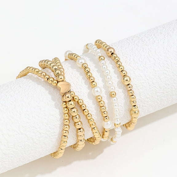 Gold Beaded Bracelets for Women Stackable Stretch for Jewelry Set