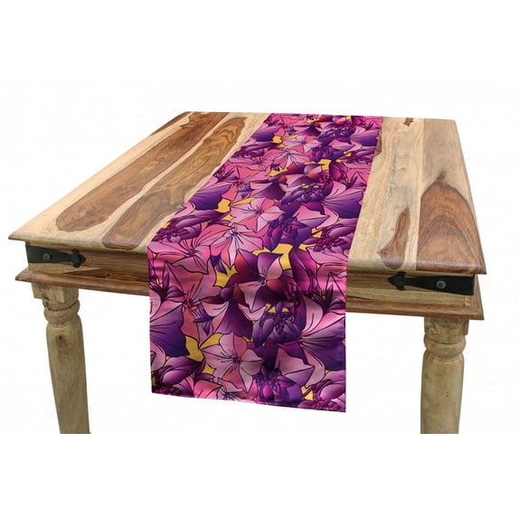 Floral Table Runner, Illustration of Repetitive Style Tropical Flowers in Romantic Gradient Tones, Dining Room Kitchen Rectangular Runner, 3 Sizes, by Ambesonne