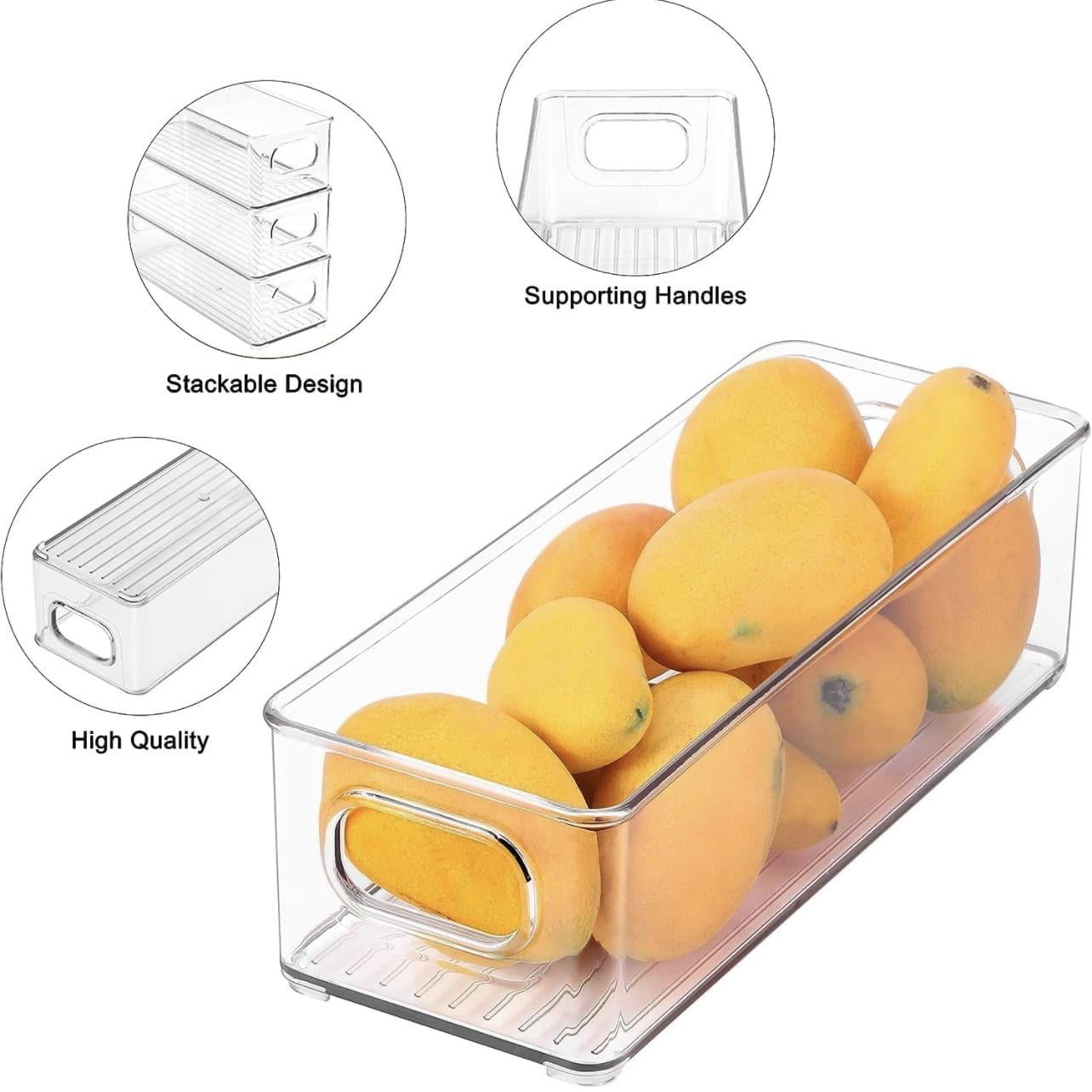 ZHOHO TANT Stackable Clear Refrigerator Organizer Bins with Handles, 6-Piece Set, 3 Sizes for Fridge & Freezer