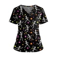 thumbnail image 2 of IYYVV Halloween Scrubs for Women Cute V Neck Pumpkin Print Nursing Working Uniform with Pockets Holiday Stretchy Tee Shirts Black 2XL, 2 of 5