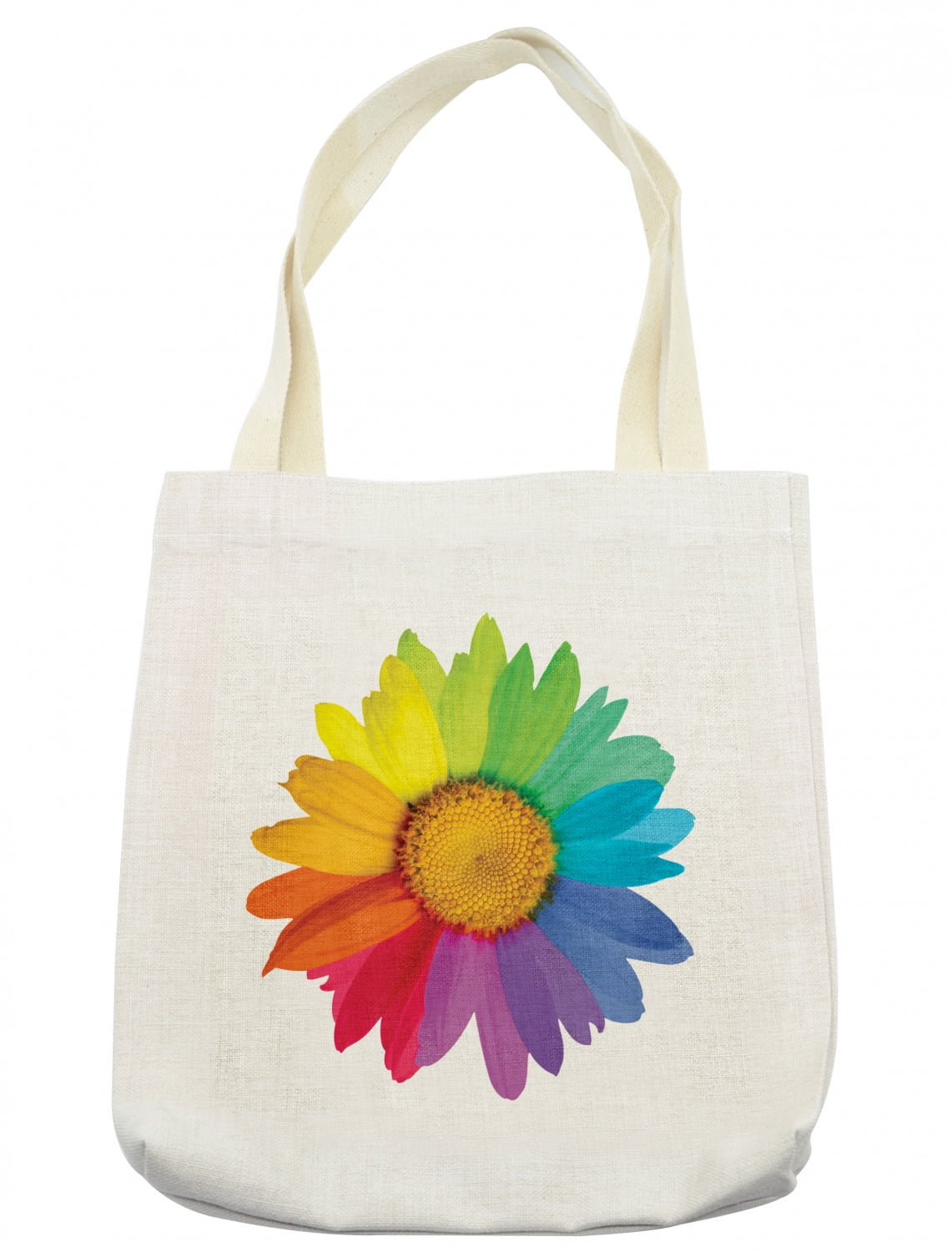 Flower Tote Bag, Rainbow Colored Sunflower or Daisy Spring Inspired Image Hippie Style Modern Design, Cloth Linen Reusable Bag for Shopping Books