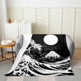thumbnail image 2 of Moon Blanket Twin 60x80,Ocean Waves Throw Blanket Mountain Fuji Fleece Blanket Japanese Style Flannel Blanket Marine Coastal Nautical Theme Bed Blanket White Black Sofa Bed Couch Decor, 2 of 6