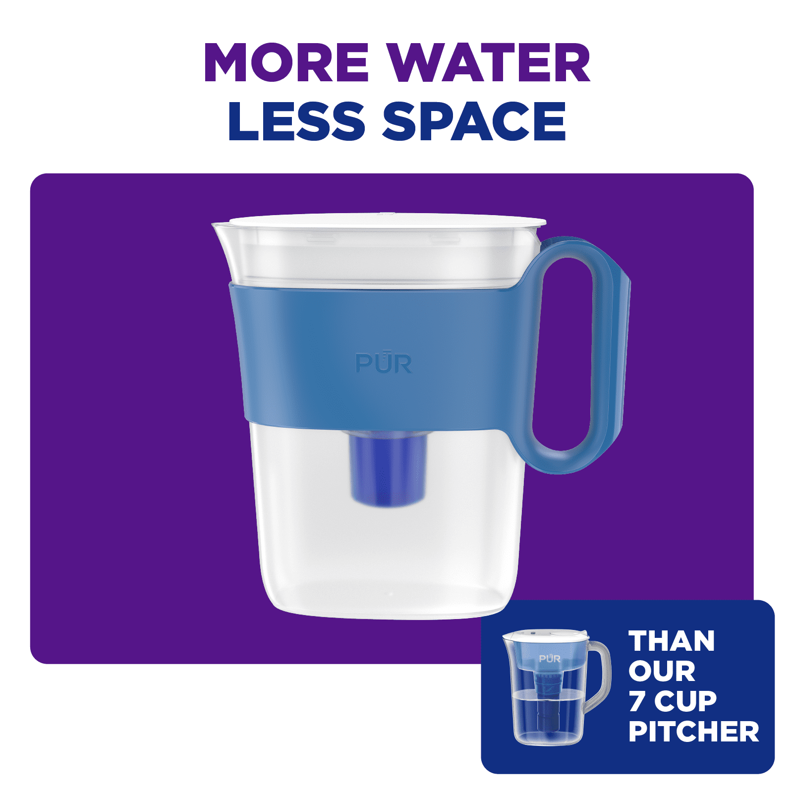 PUR 8-Cup Slim Water Filter Pitcher for Fridge, Blue, PPT600W