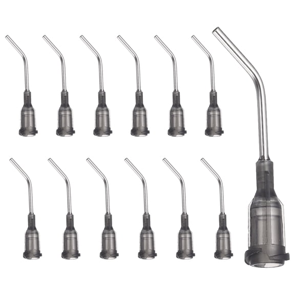 Uxcell 16Ga Angled Dispensing Needles, 25Pcs 1Inch 45° Curved Industrial Blunt Tip Dispensing Needle Tips with Luer Lock Needle for Refilling Liquid Inks Adhesive Glue Oil, Gray
