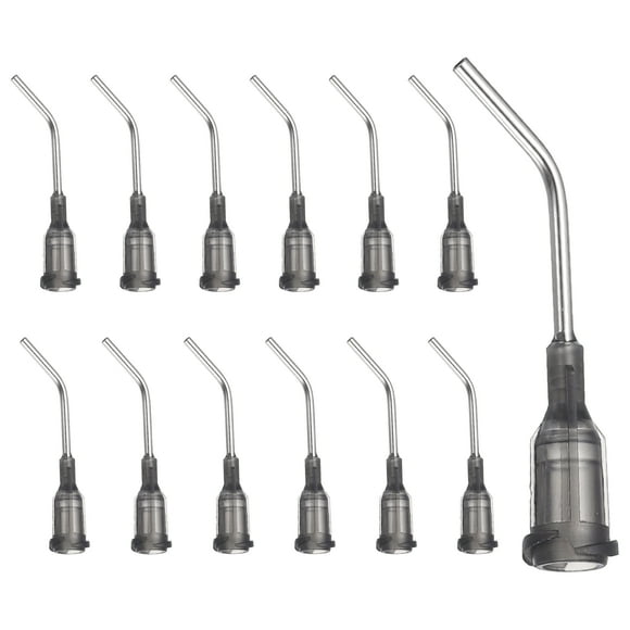 Agujas de dispensación anguladas Uxcell 16Ga, 25Pcs 1Pulgada Punta roma curva de 45° con bloqueo Luer para rellenar tintas líquidas, adhesivos, aceites, gris