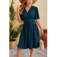thumbnail image 6 of Summer Dresses for Women 2024 Sundresses Flutter Short Sleeve Beach Swimsuit Ruched Bodycon Casual Vacation Dresses (Deep Blue,X-Large), 6 of 6