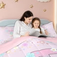 thumbnail image 4 of meiyoeat Cute Floral Letter T Full Size Bedding Sets for Kids Girls, Pastel Initial Full Size Bed in a Bag for Birthday Party, Pink, Pink Reversible, 7-Piece, 4 of 6