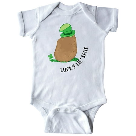 

Inktastic St. patrick s Day Lucky Little Spud with Four Leaf Clover and Hat and Text Gift Baby Boy or Baby Girl Bodysuit