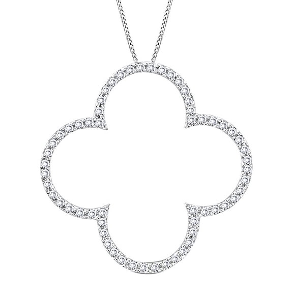 AFFY White Natural Diamond Clover Outline Pendant Necklace in 14K Solid White Gold (0.5 Ct)
